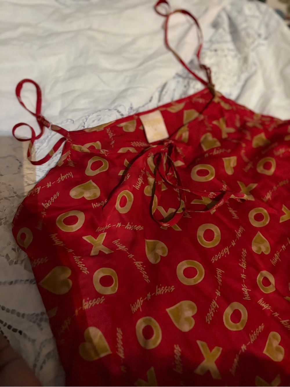 Vintage 90s Intimate Style 100% Silk Slip Dress S Red XOXO Hugs Kisses Y2K
